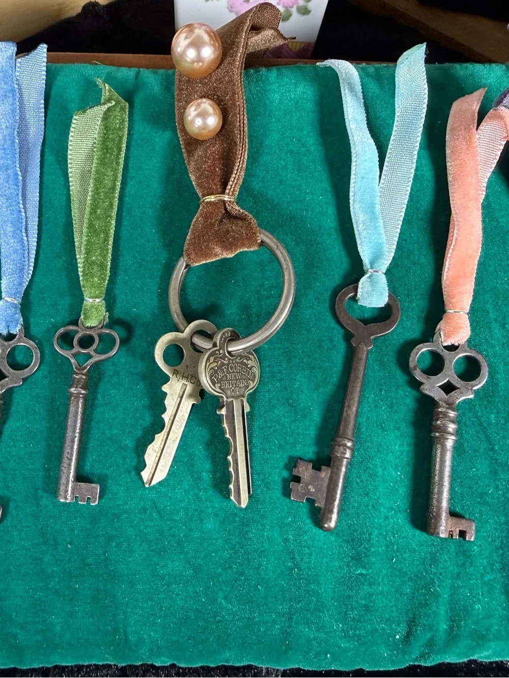 Victorian Keys with Colored Velvet Ribbons